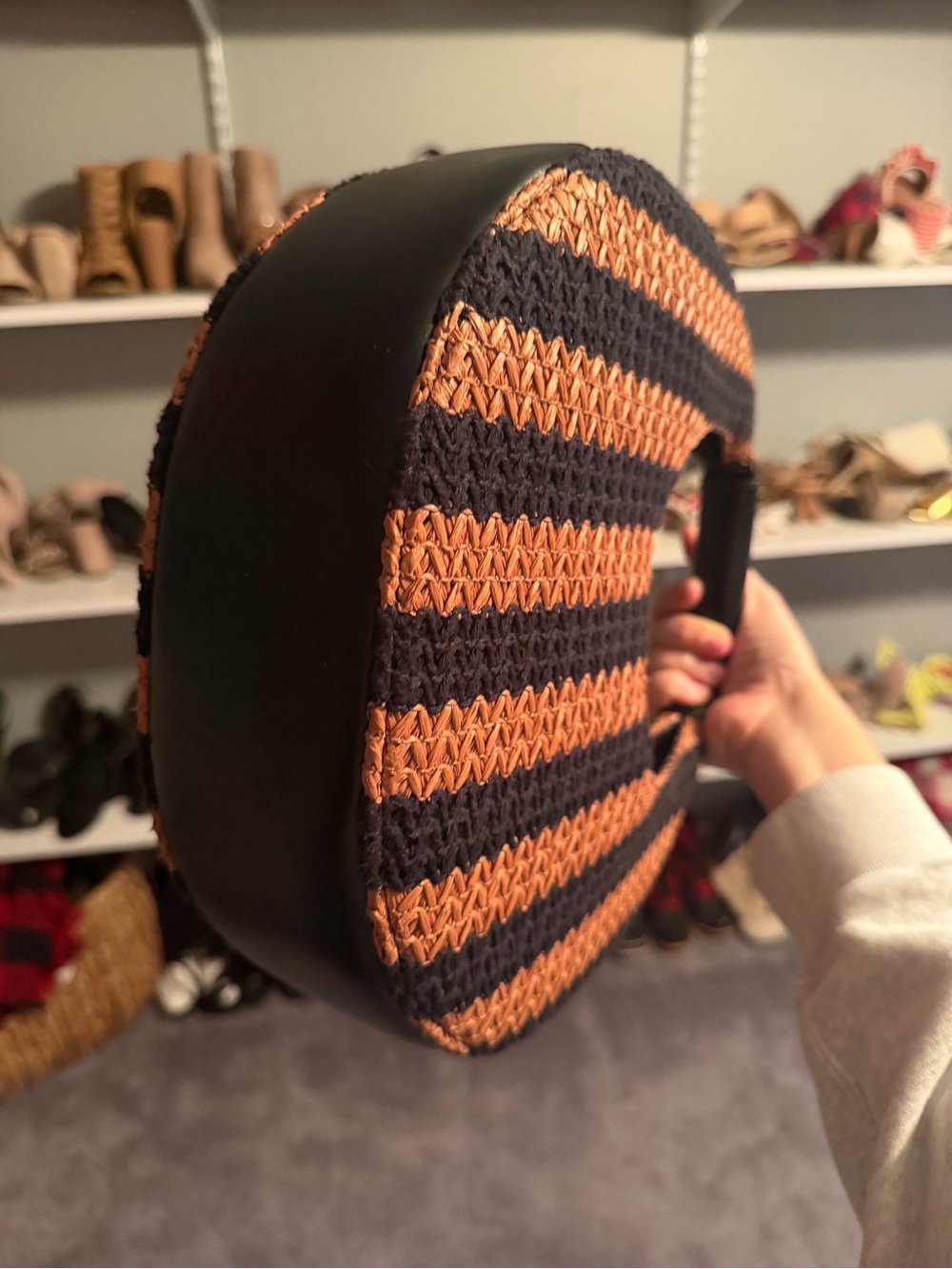 Staud moon raffia - Woven Straw-Style Black and Brown Stripe Dress Hobo Bag - Picture 5 of 5